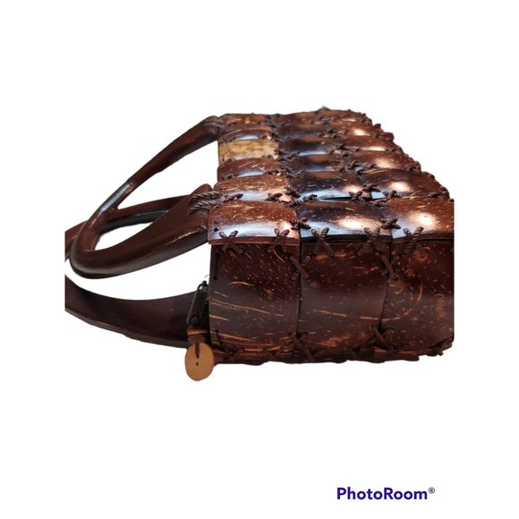 Coconut Shell Y2K Style Organic Handmade in Thailand Lacquered Handle Handbag - Picture 4 of 6